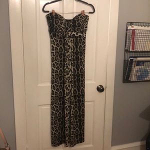 MSK strapless leopard maxi dress
